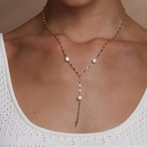 MELINDA MARIA | Perfect Pearl Drop Lariat Y Necklace | Gold  NEW ✨w/purple box!